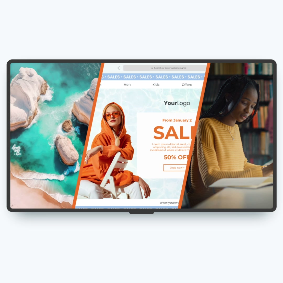 Retail campaign artwork playing across digital displays in ZEK's product video